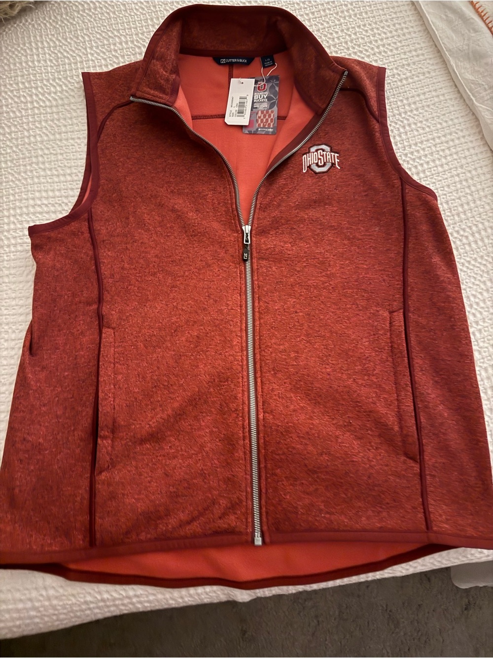 Cutter & Buck Heathered Crimson Ohio State Sleeveless Zip Vest